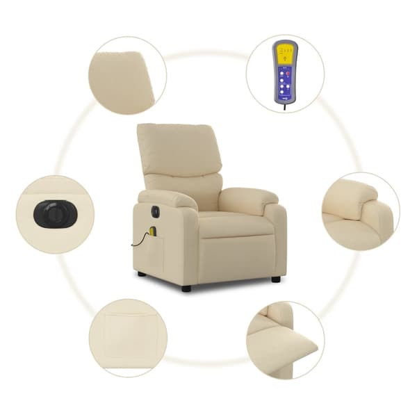 vidaXL Elektrisk massagefåtölj gräddvit tyg Kräm