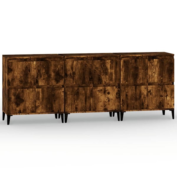 vidaXL Skänk 3 st rökfärgad ek 60x35x70 cm konstruerat trä Brun