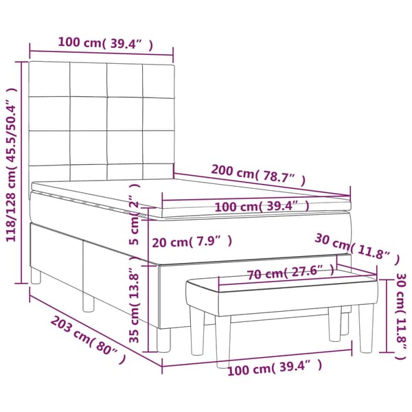 vidaXL Ramsäng med madrass gräddvit 100x200 cm tyg Kräm