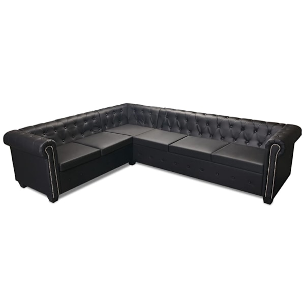 vidaXL 6-sitsig Chesterfield hörnsoffa konstläder svart Svart