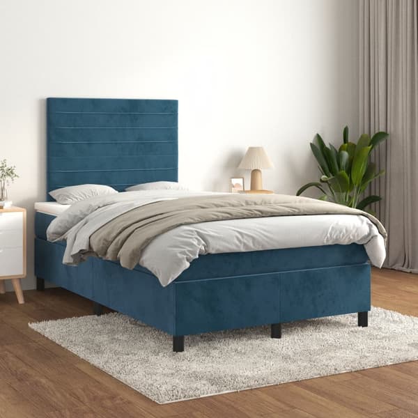 vidaXL Ramsäng med madrass mörkblå 120x190 cm sammet Blå