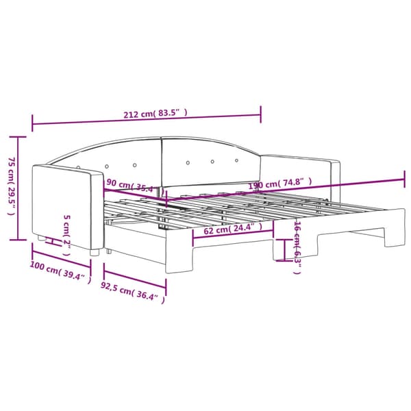 vidaXL Dagbädd utdragbar mörkgrå 90x190 cm sammet Grå
