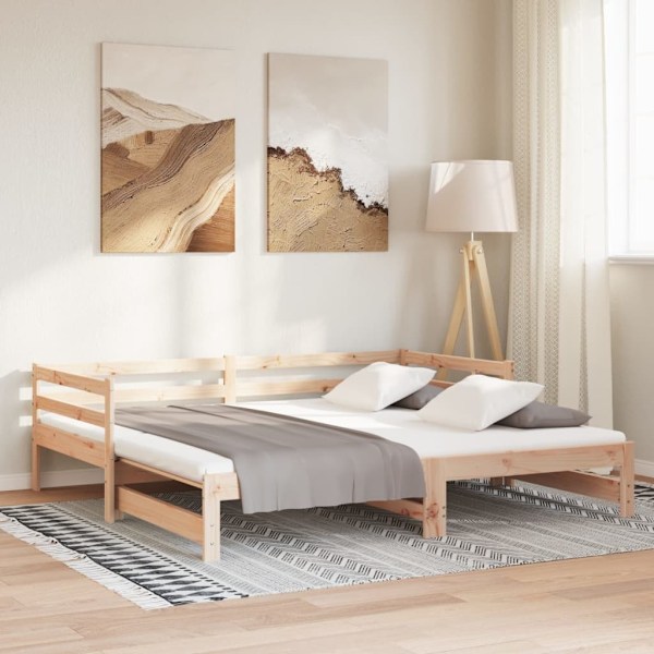 vidaXL Dagbädd utdragbar massiv furu 2x(90x200) cm Brun