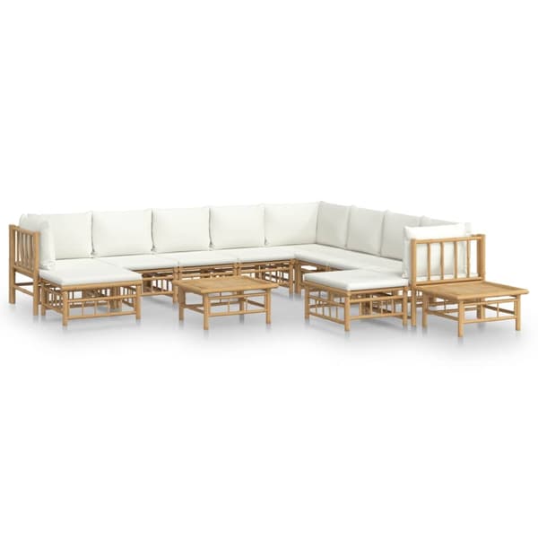 vidaXL Loungegrupp 12 delar gräddvita dynor bambu Brun