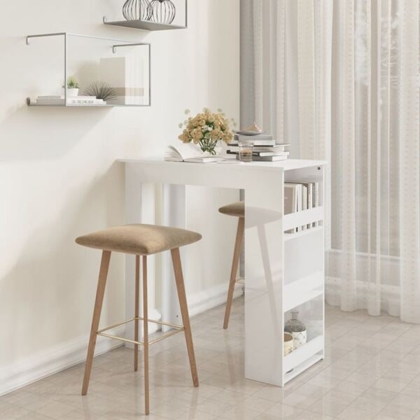 vidaXL Barbord med hyllor vit högglans 102x50x103,5 cm spånskiva Vit