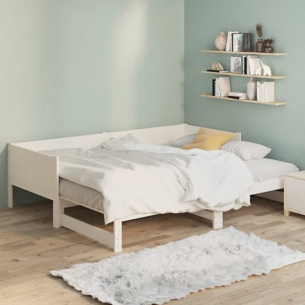 vidaXL Utdragbar dagbädd vit massiv furu 2x(90x190) cm Vit