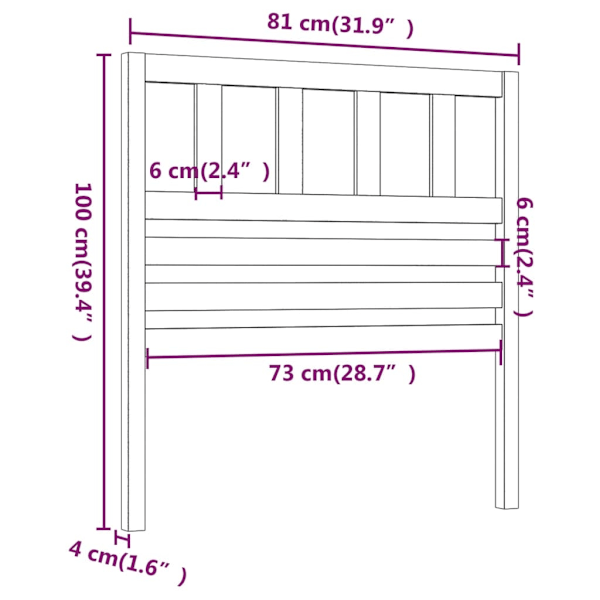 vidaXL Sänggavel svart 81x4x100 cm massiv furu Svart