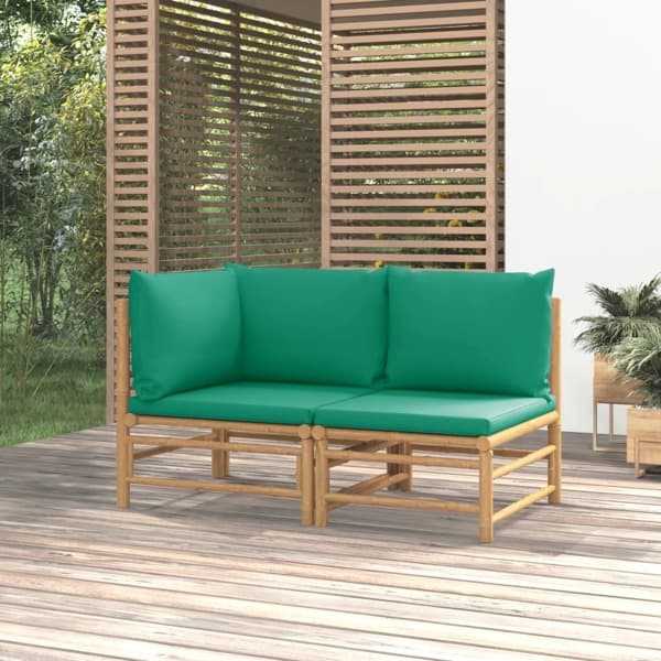 vidaXL Loungegrupp för trädgården 2 delar gröna dynor bambu Grön