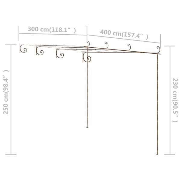 vidaXL Pergola antikbrun 4x3x2,5 m järn Brun
