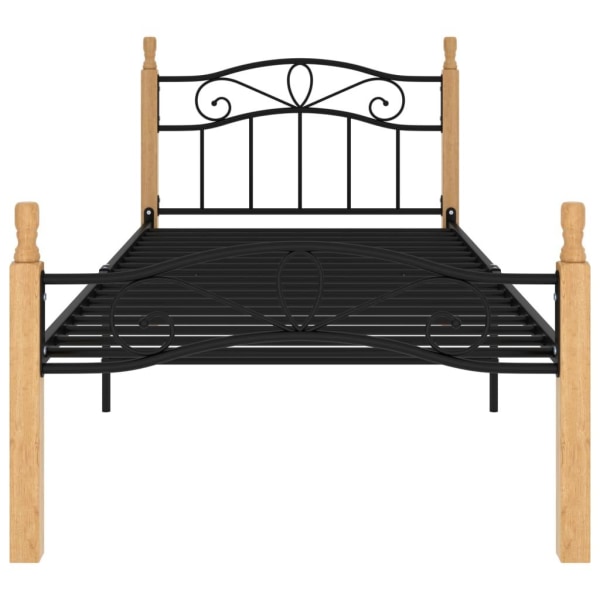 vidaXL Sängram svart metall och massiv ek 90x200 cm Svart
