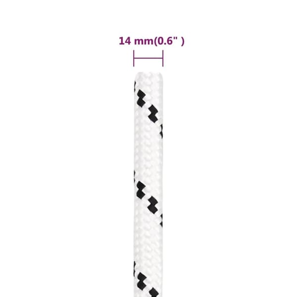 vidaXL Båtlina flätad vit 14 mm x 250 m polyester