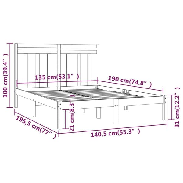 vidaXL Sängram grå massivt trä 135x190 cm Grå
