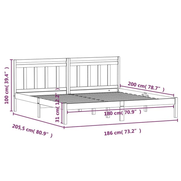 vidaXL Sängram massivt trä 180x200 cm vit Vit
