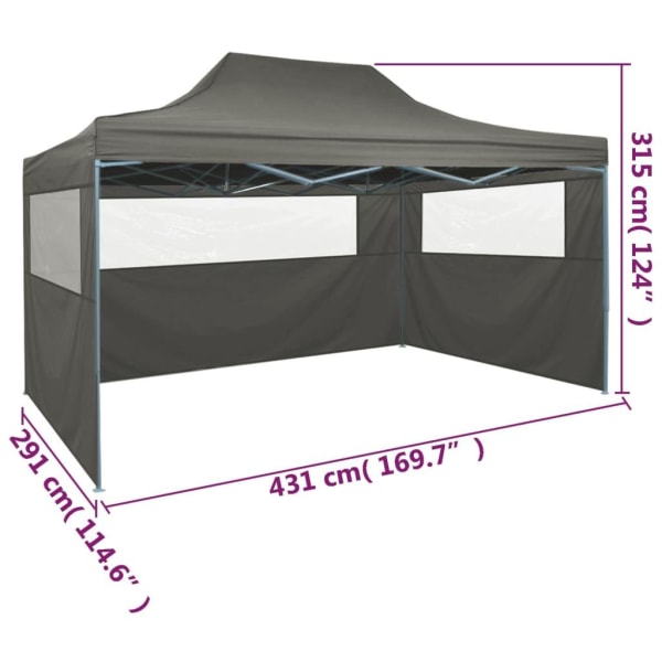 vidaXL Hopfällbart tält med 3 väggar 3x4,5 m antracit Antracit