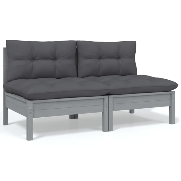 vidaXL Loungegrupp med dynor 6 delar massiv furu grå