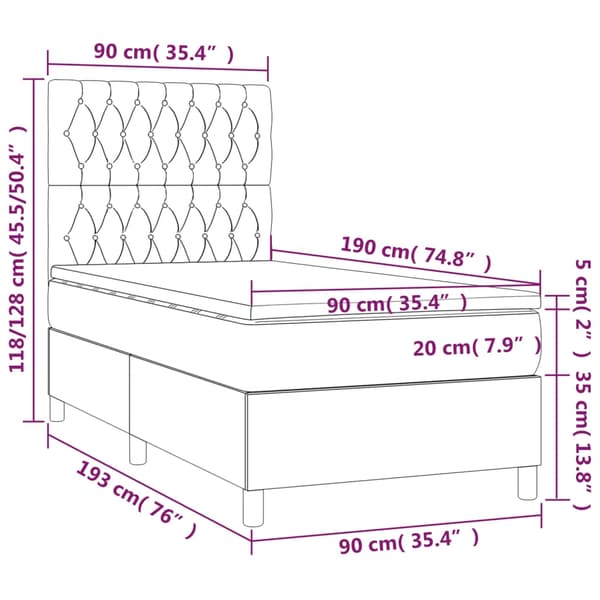 vidaXL Ramsäng med madrass ljusgrå 90x190 cm sammet Grå