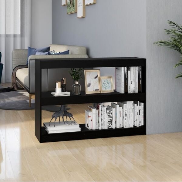 vidaXL Bokhylla/Rumsavdelare svart 100x30x71,5 cm massiv furu Svart