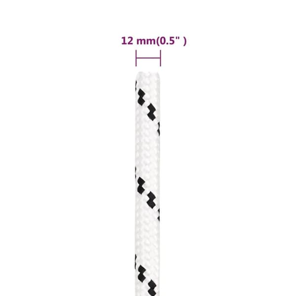 vidaXL Båtlina flätad vit 12 mm x 25 m polyester