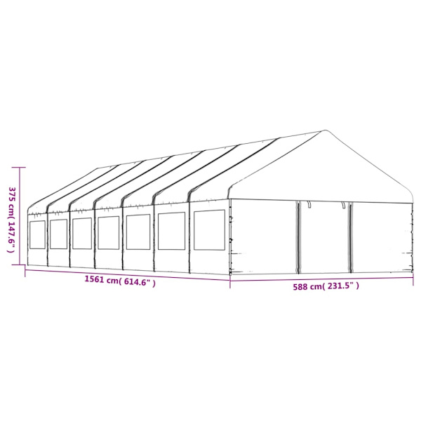 vidaXL Paviljong med tak vit 15,61x5,88x3,75 m polyeten Vit
