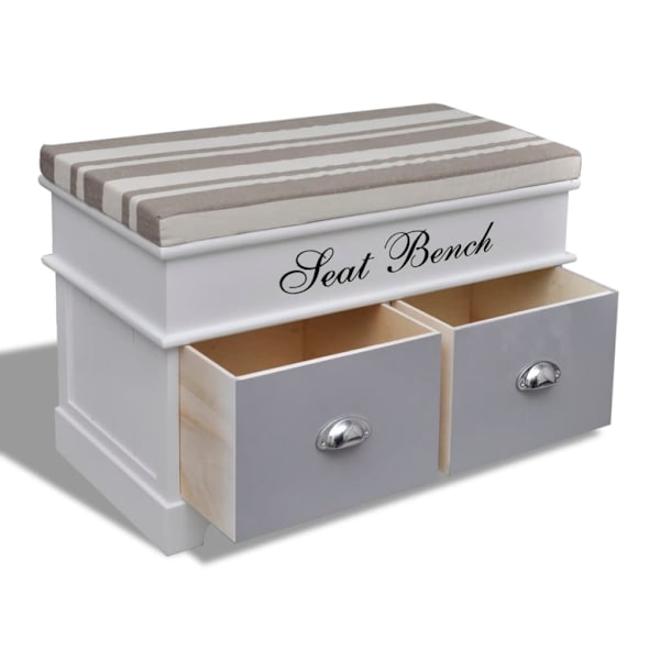 vidaXL Sittbänk med dyna + 2 lådor 69x34x45cm vit Vit