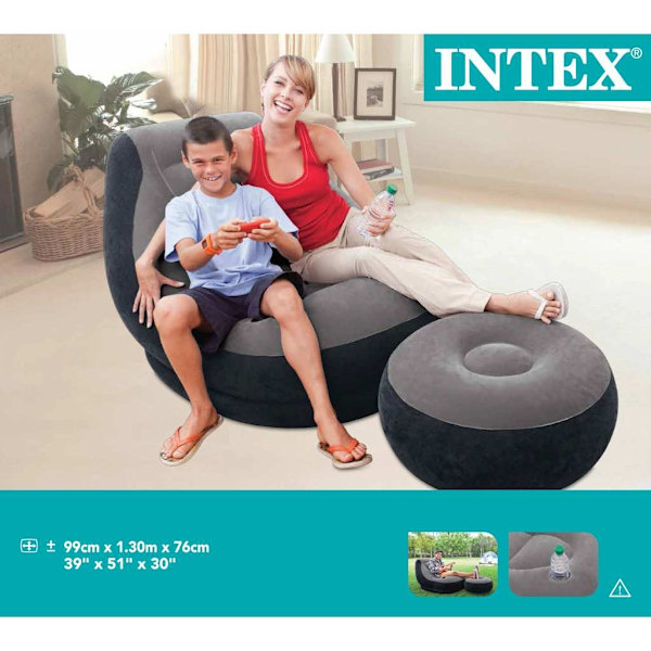 INTEX Uppblåsbar fåtölj med puff Ultra Lounge Relax 68564NP Grå