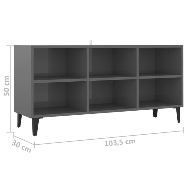 vidaXL TV-bänk med metallben grå högglans 103,5x30x50 cm grå