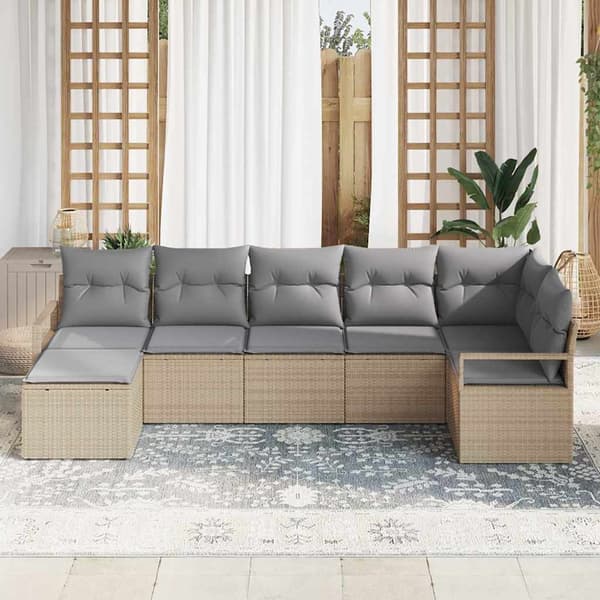 vidaXL Soffset med kudde 7 pcs Beige konstrotting Beige