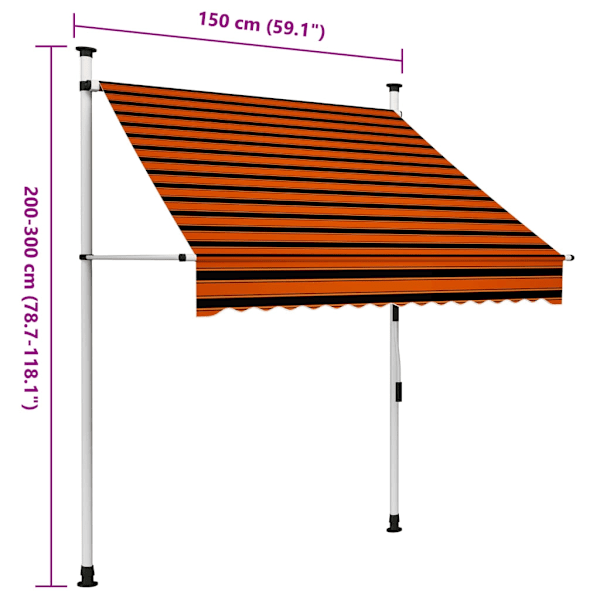 vidaXL Markis manuellt infällbar 150 cm orange och brun multifärg