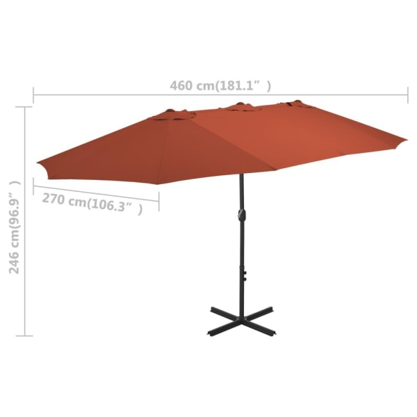 vidaXL Trädgårdsparasoll med aluminiumstång 460x270 cm terrakotta Brun