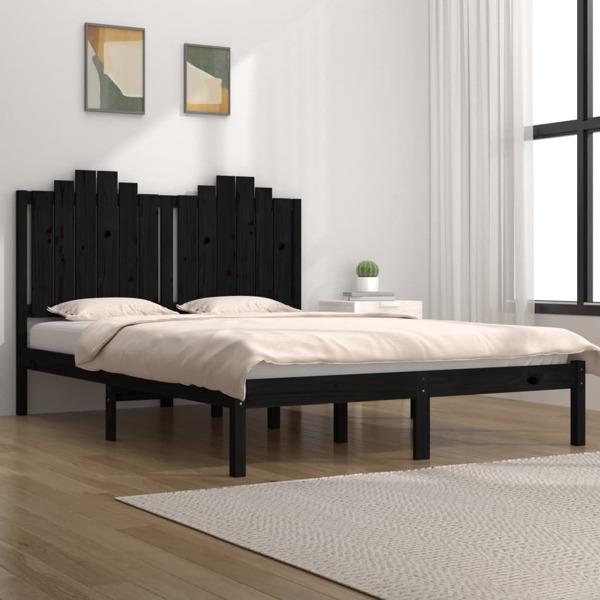 vidaXL Sängram svart massiv furu 150x200 cm Svart