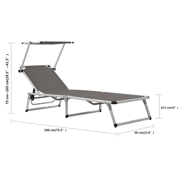 vidaXL Hopfällbar solsäng med tak aluminium och textilen grå grå