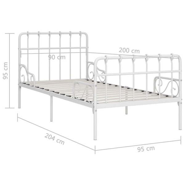 vidaXL Sängram utan madrass med ribbotten vit metall 90x200 cm Vit