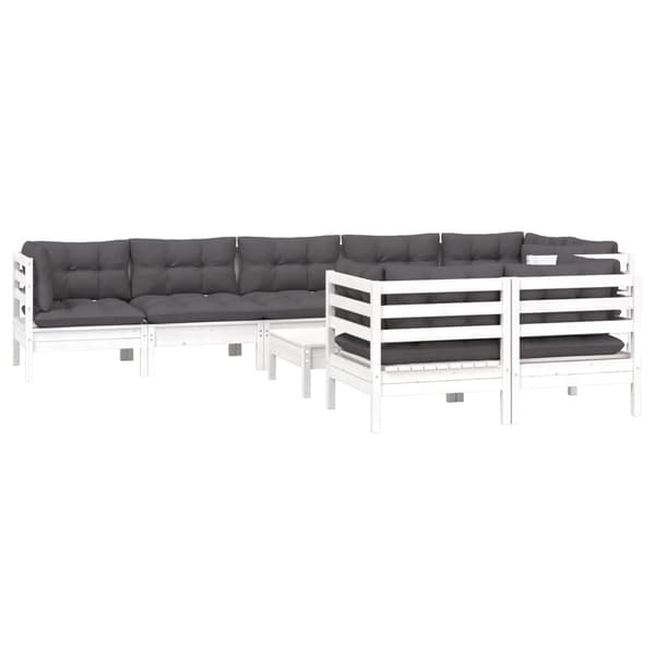 vidaXL Loungegrupp med dynor 9 delar vit massiv furu Vit