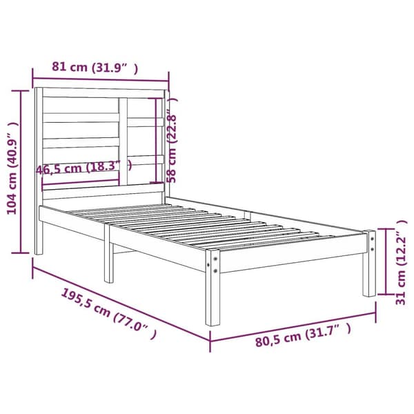 vidaXL Sängram massivt trä 75x190 cm Brun