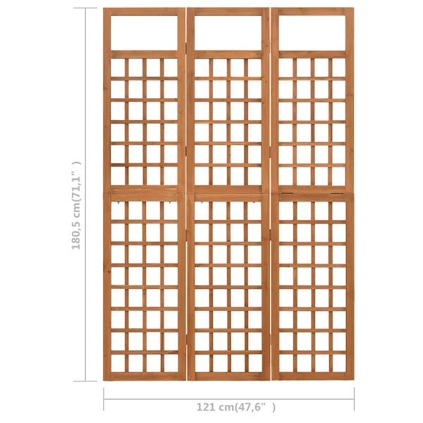 vidaXL Rumsavdelare/Spaljé 3 paneler massiv gran 121x180,5 cm Brun