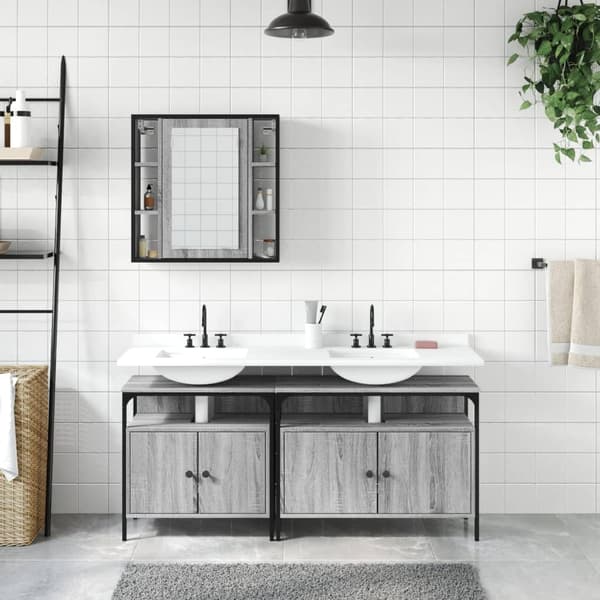 vidaXL Badrumsskåp set 3 delar grå sonoma konstruerat trä Grå