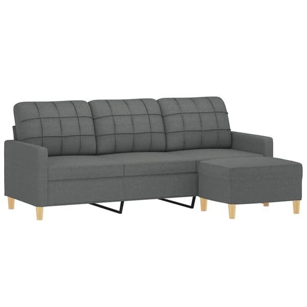 vidaXL 3-sitssoffa med fotpall Mörkgrå 180 cm tyg Grå