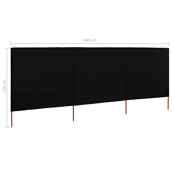 vidaXL Vindskydd 3 paneler tyg 400x120 cm svart Svart