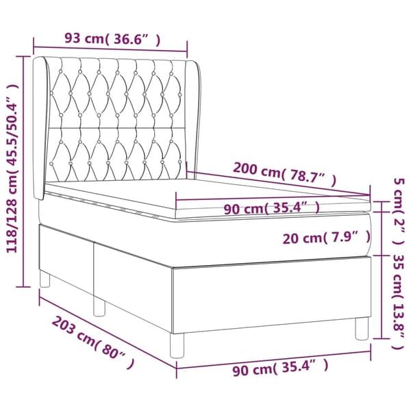 vidaXL Ramsäng med madrass mörkgrå 90x200 cm sammet Grå