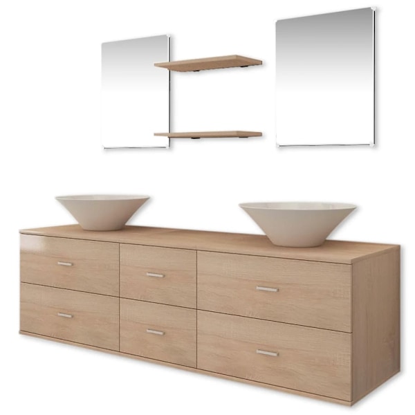 vidaXL Badrumsmöbler sju delar med handfat beige Beige