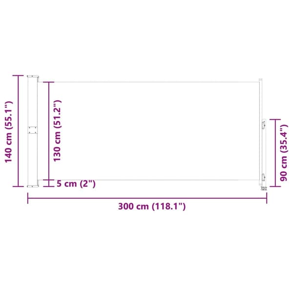 vidaXL Infällbar sidomarkis 140 x 300 cm gräddvit Creme