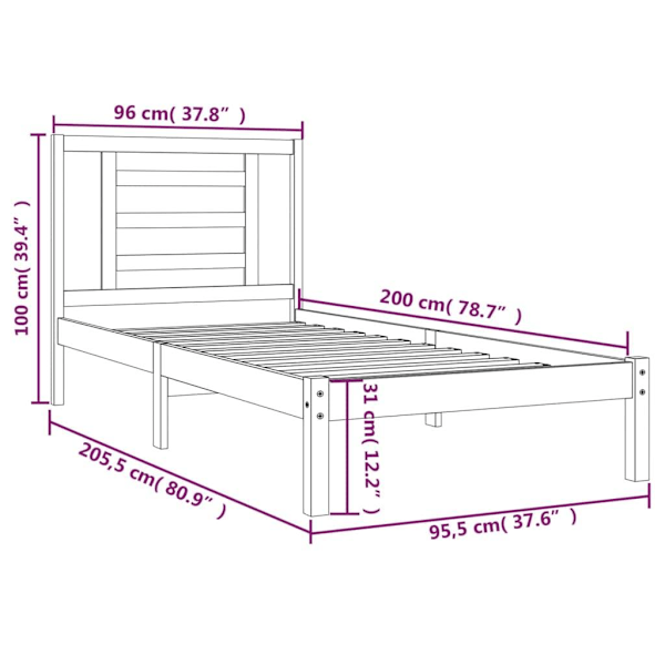vidaXL Sängram svart massiv furu 90x200 cm Svart