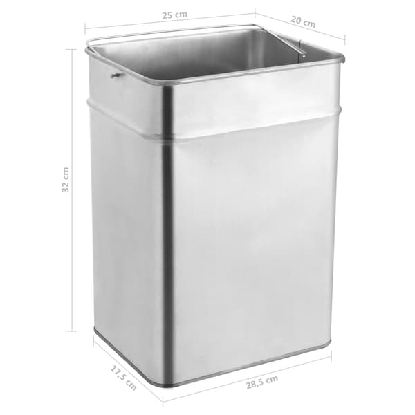 vidaXL Askkopp soptunna 45 l rostfritt stål Silver