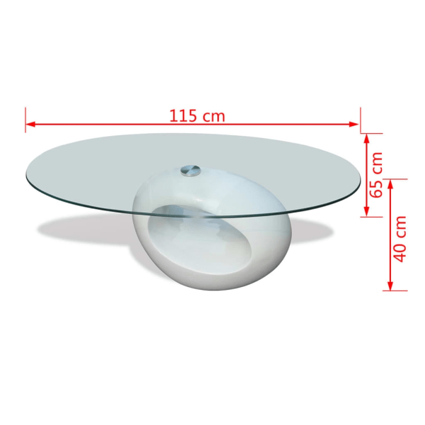 vidaXL Soffbord med oval bordsskiva i glas högglans vit Vit