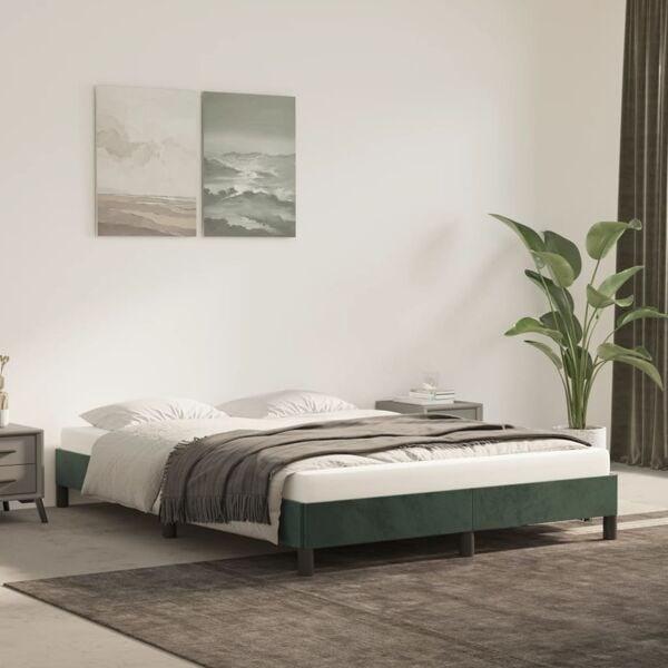 vidaXL Sängram utan madrass mörkgrön 140x200 cm sammet Grön