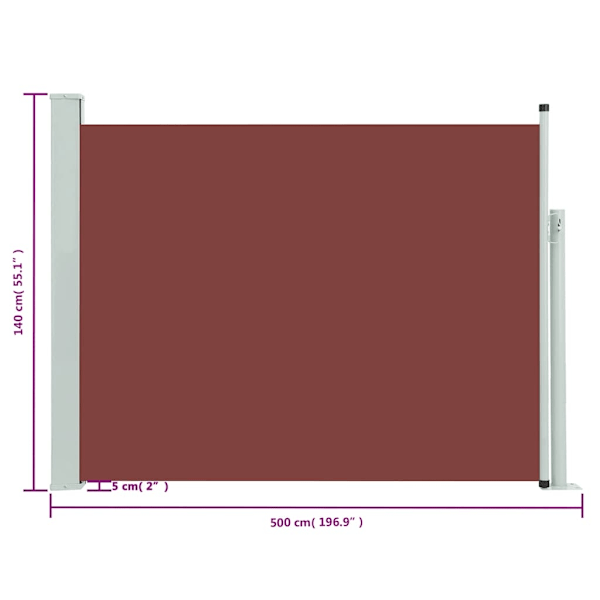 vidaXL Infällbar sidomarkis 140x500 cm brun grå