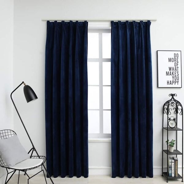 vidaXL Mörkläggningsgardiner 2 st med krokar sammet mörkblå 140x175 cm Blå
