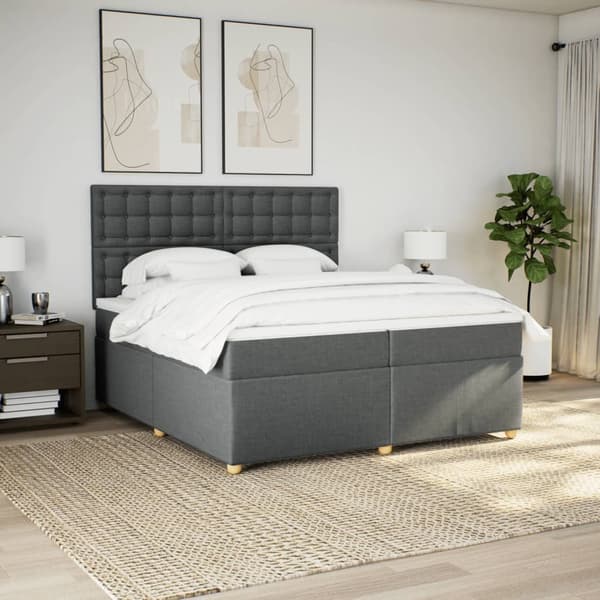 vidaXL Ramsäng med madrass mörkgrå 200x200 cm tyg Grå