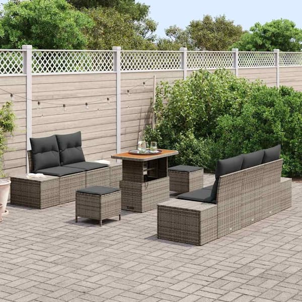 vidaXL Trädgårdsoffset med kudde med lagring 8 pcs Grå Poly rattan Ljusgrå