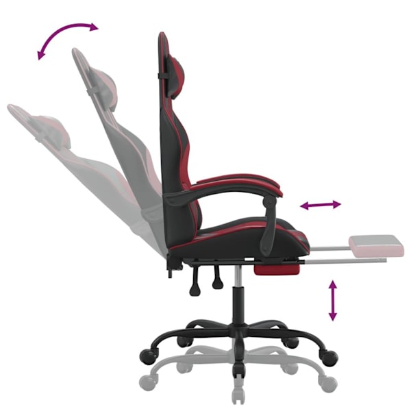 vidaXL Gamingstol med fotstöd svart och vinröd konstläder Svart